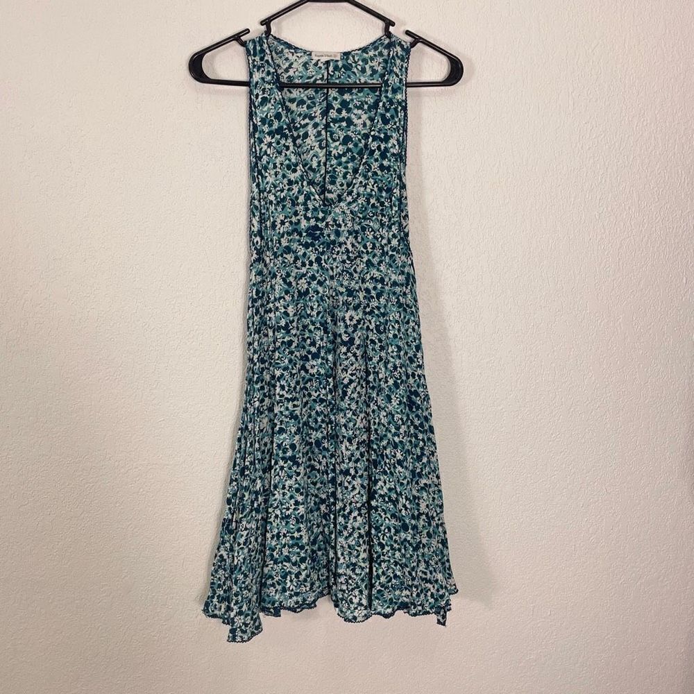 Poupette St. Barth Navy Blue & Blue with White‎ Floral Print Sleeveless Dress L